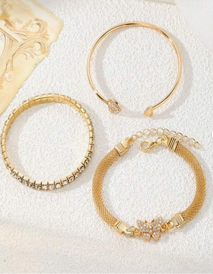 3-Piece Gold Butterfly Bracelet Set