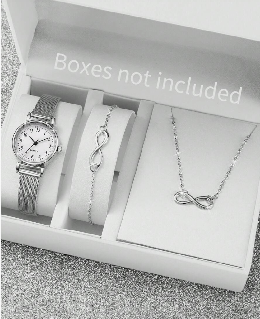 Silver Infinity Watch & Jewellery Set