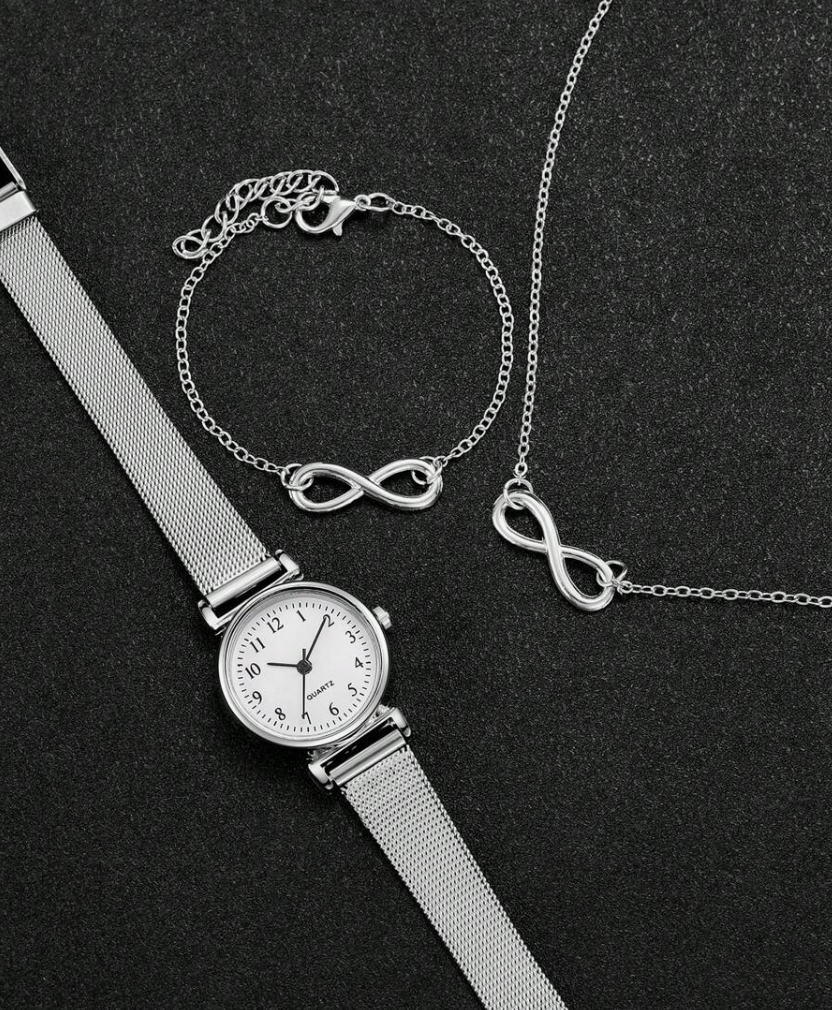 Silver Infinity Watch & Jewellery Set