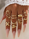 Gold Fluid Snake Ring Set (8-Piece)