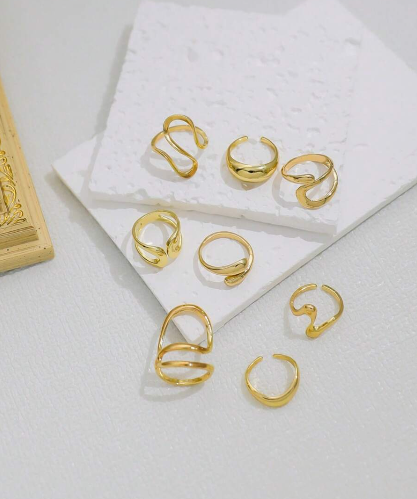 Gold Fluid Snake Ring Set (8-Piece)