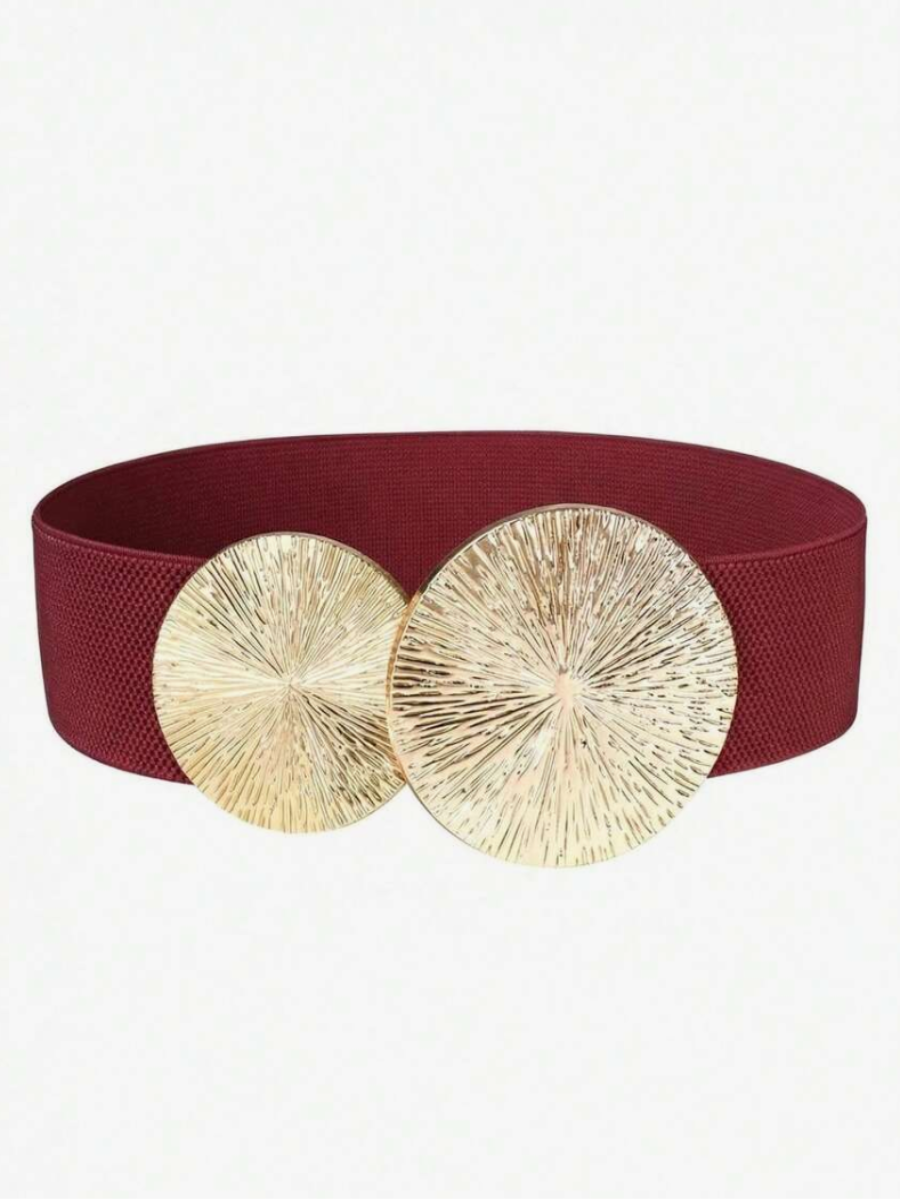 Double Disc Elastic Waist Belt – Burgundy