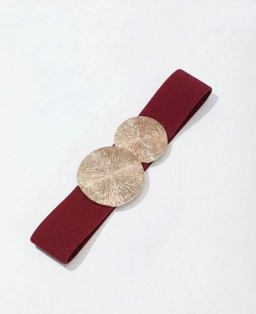 Double Disc Elastic Waist Belt – Burgundy