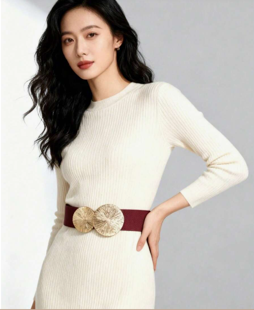 Double Disc Elastic Waist Belt – Burgundy