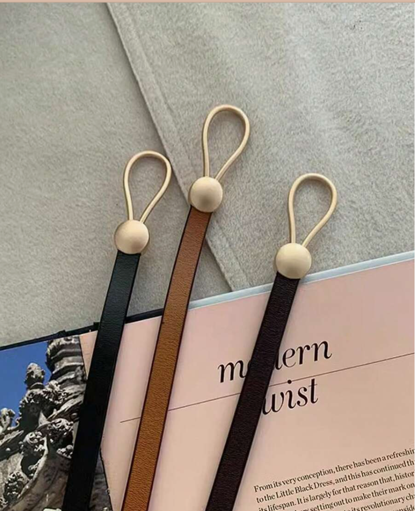 Slim Leather Belt with Ball Clasp