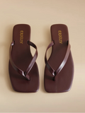 Glizzene Square Toe Leather Flip Flops