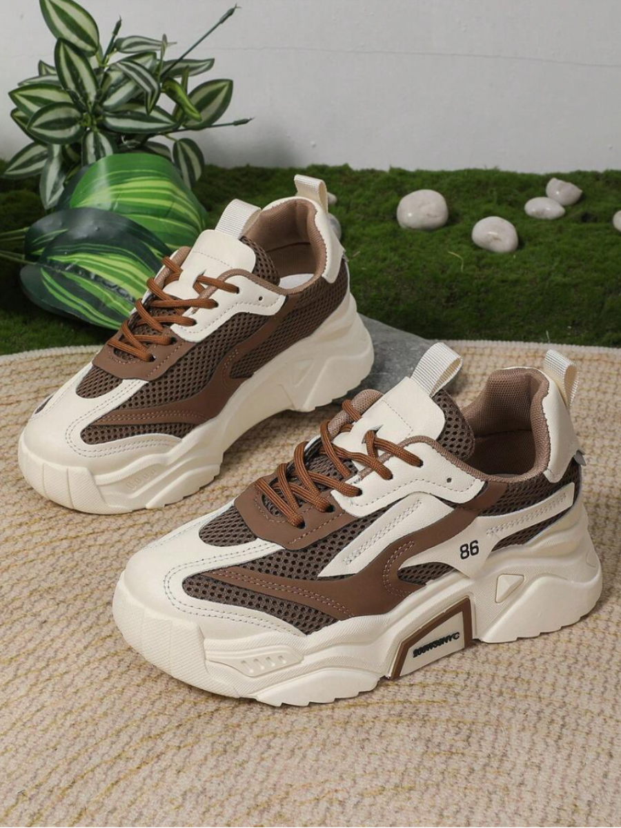 Women's Chunky Sneakers – Brown & White