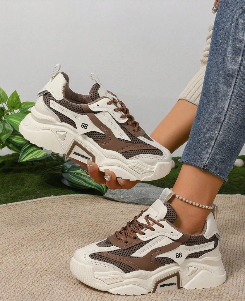 Women's Chunky Sneakers – Brown & White