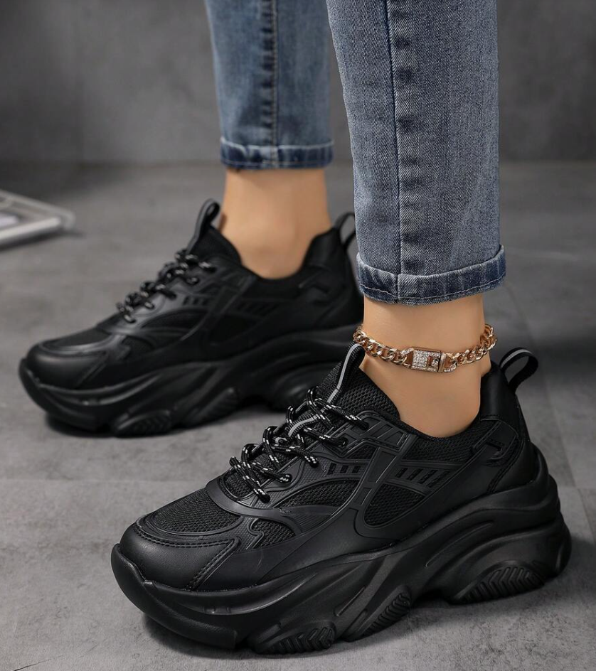 Women's Black Chunky Sneakers