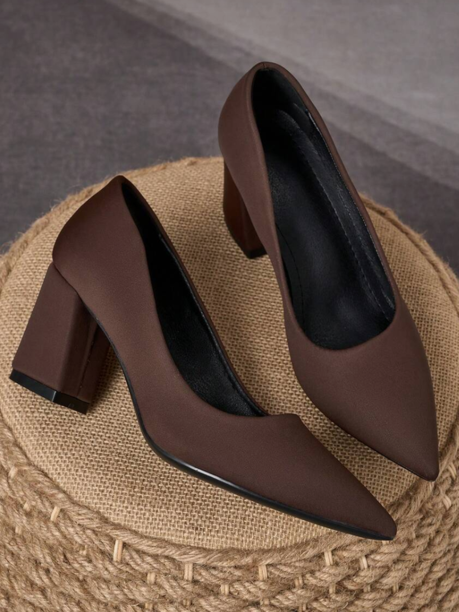 Women's Brown Block Heel Pumps