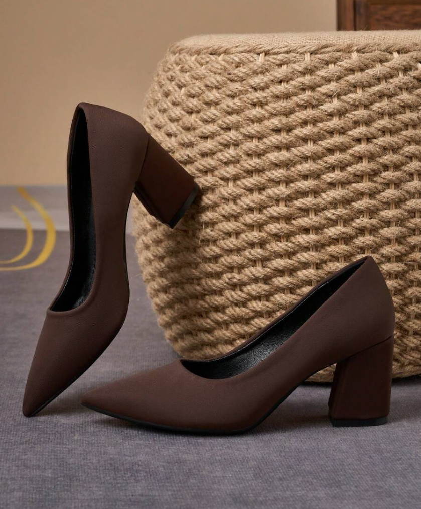 Women's Brown Block Heel Pumps