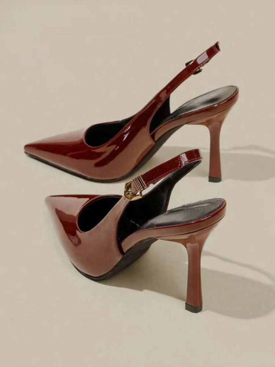 Burgundy Patent Leather Slingback Heels