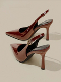 Burgundy Patent Leather Slingback Heels