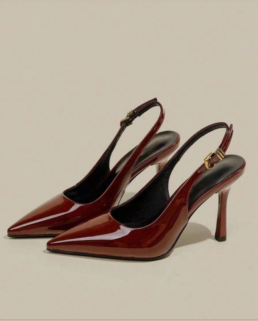 Burgundy Patent Leather Slingback Heels