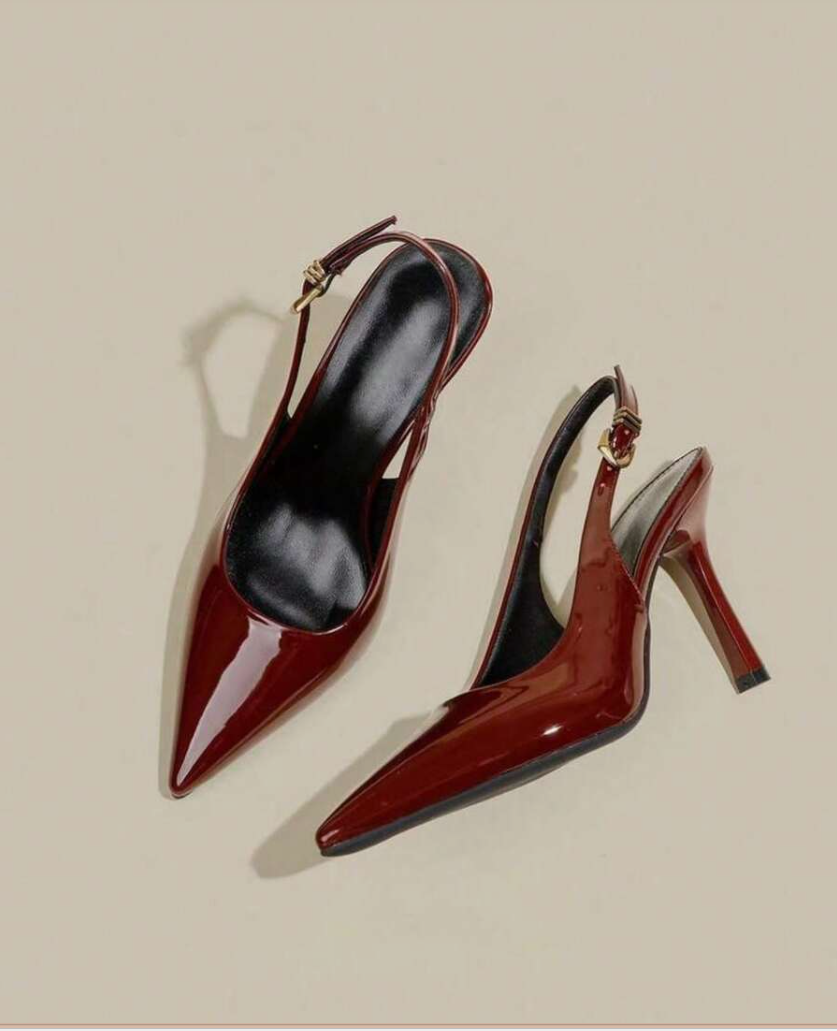 Burgundy Patent Leather Slingback Heels
