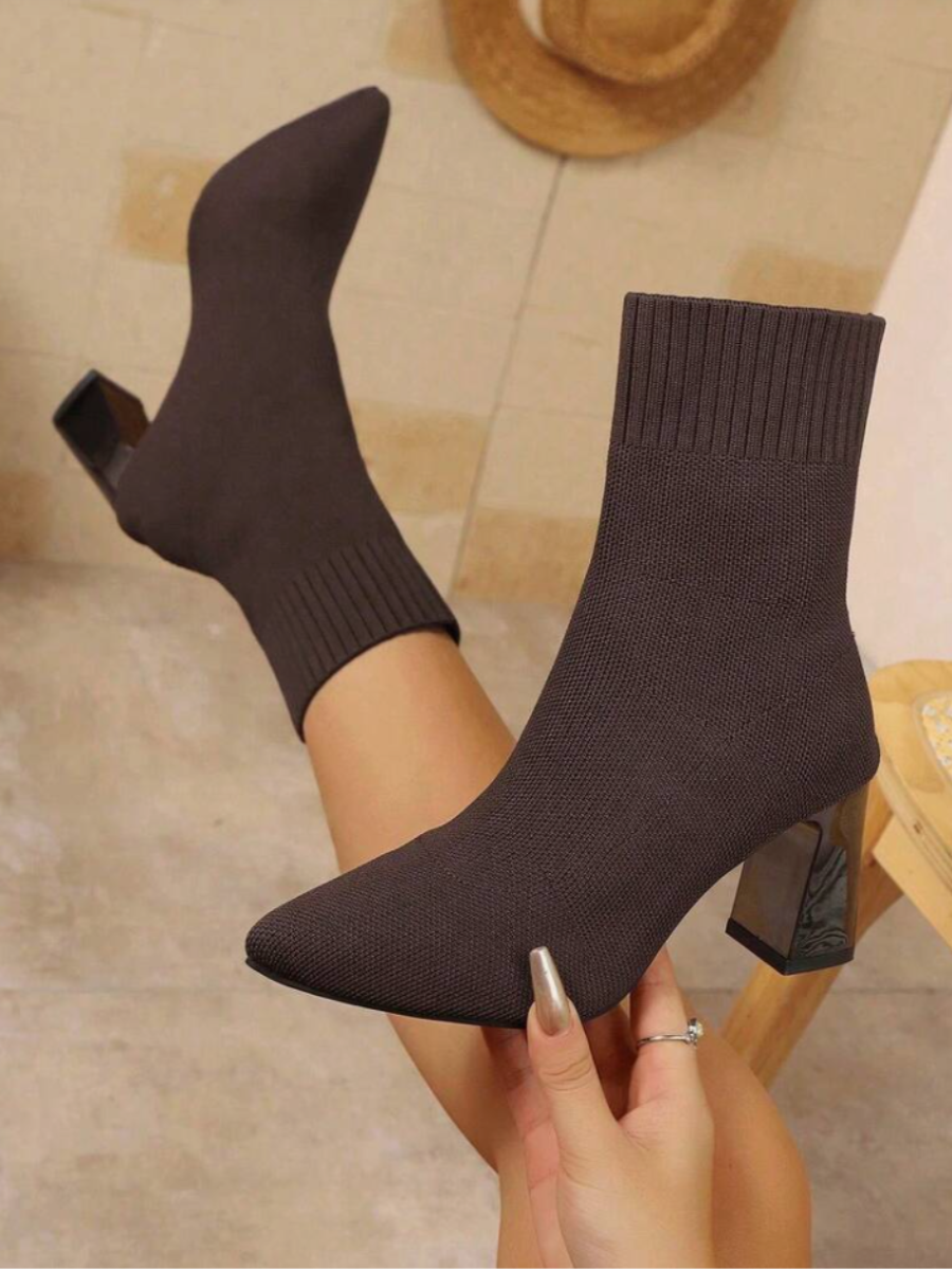 Women's Knit Sock Ankle Boots – Block Heel