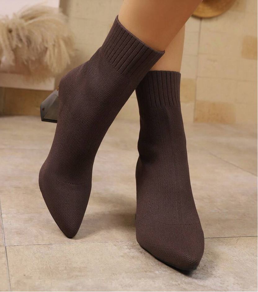Women's Knit Sock Ankle Boots – Block Heel