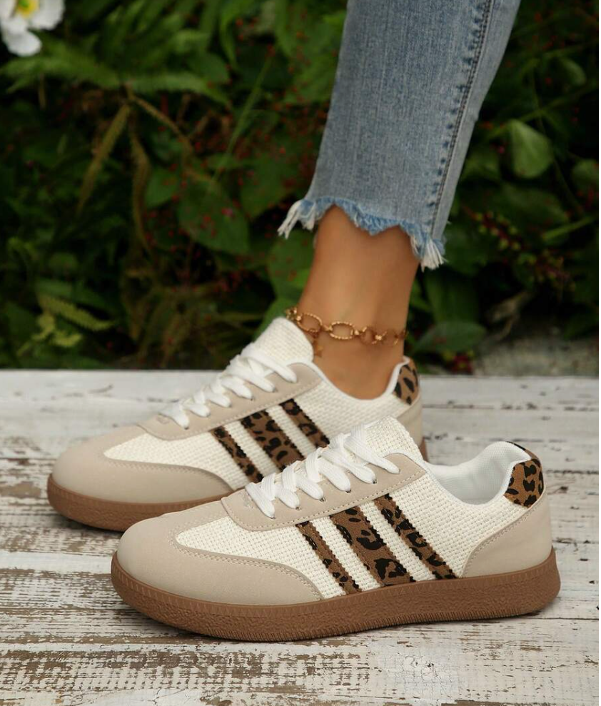 Women's Leopard Print Stripe Sneakers