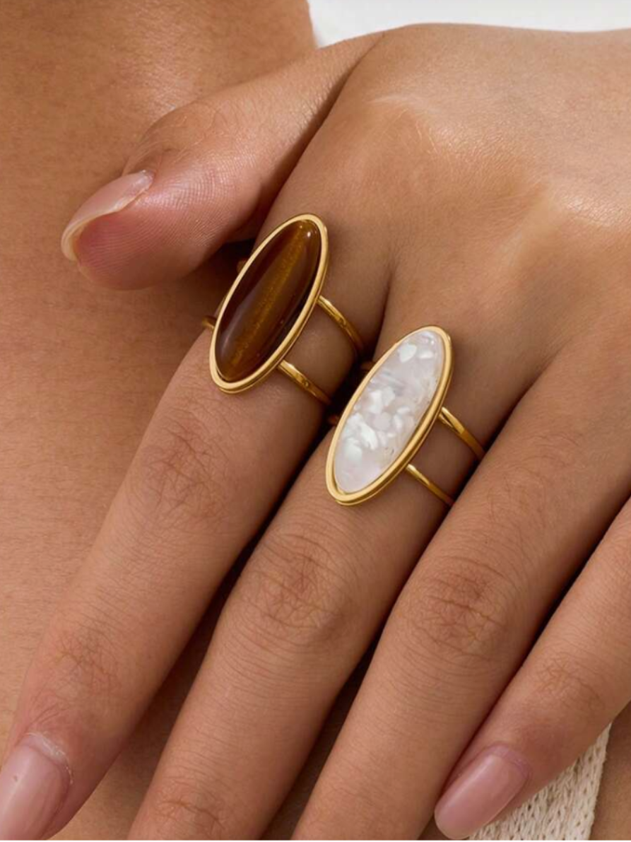 Oval Stone Gold Ring Set