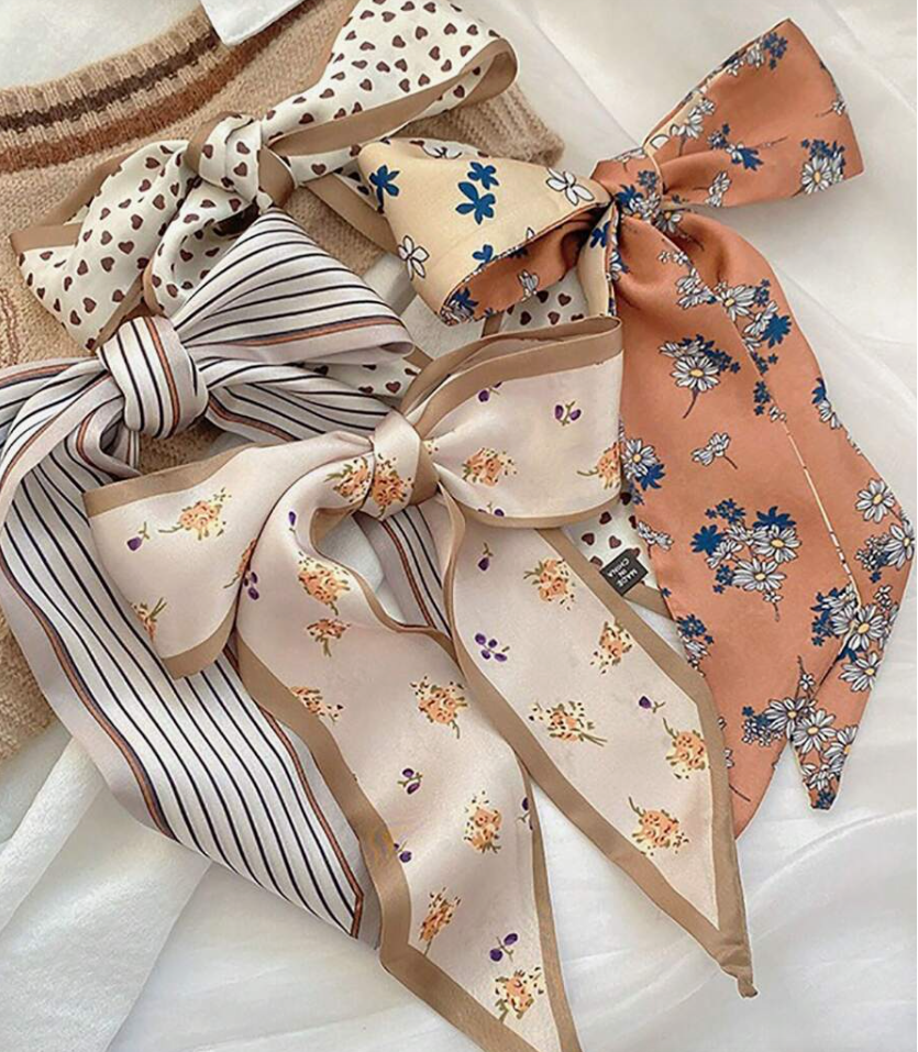 Satin Ribbon Scarf Set – Floral & Print Hair Scarves