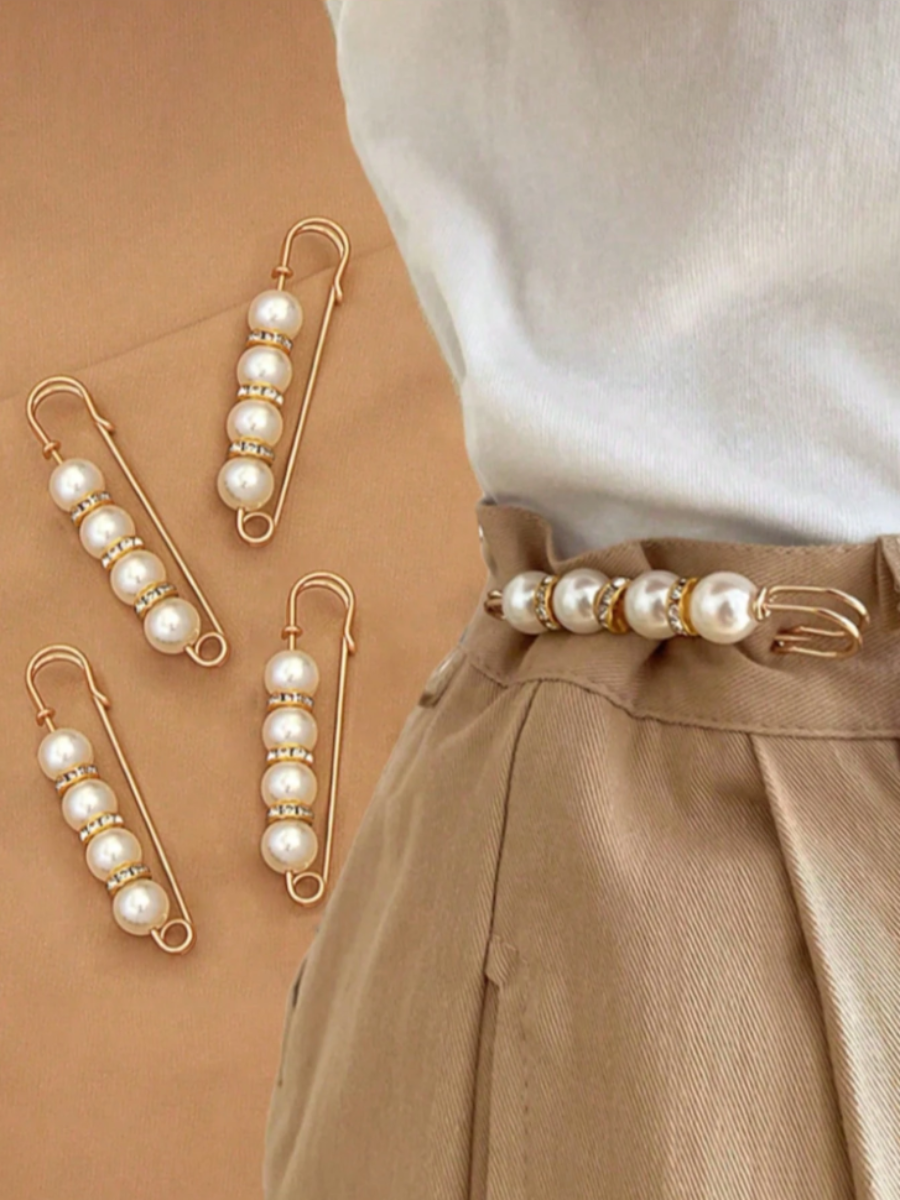 Pearl & Crystal Beaded Safety Pin Brooch