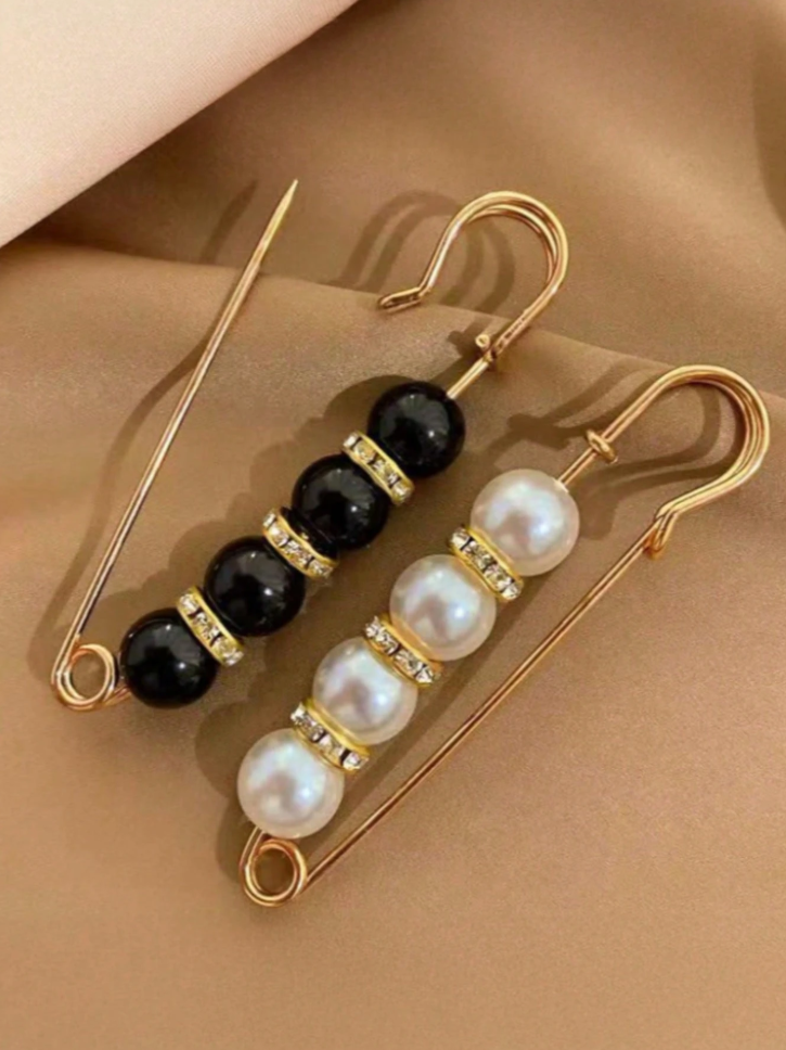 Pearl & Crystal Beaded Safety Pin Brooch