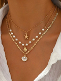 Gold Layered Ocean Charm Necklace Set