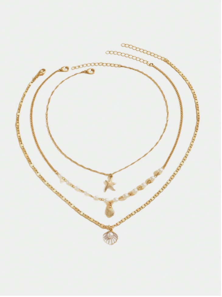 Gold Layered Ocean Charm Necklace Set
