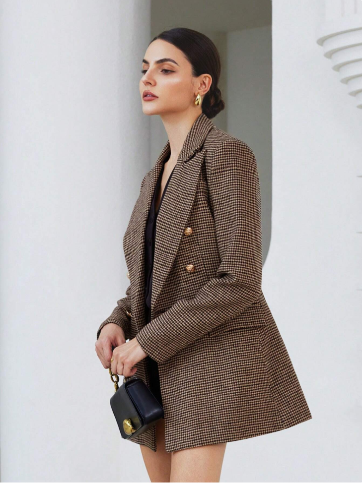 Houndstooth Double-Breasted Blazer