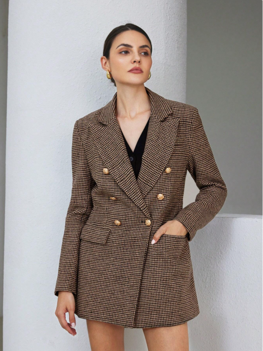 Houndstooth Double-Breasted Blazer