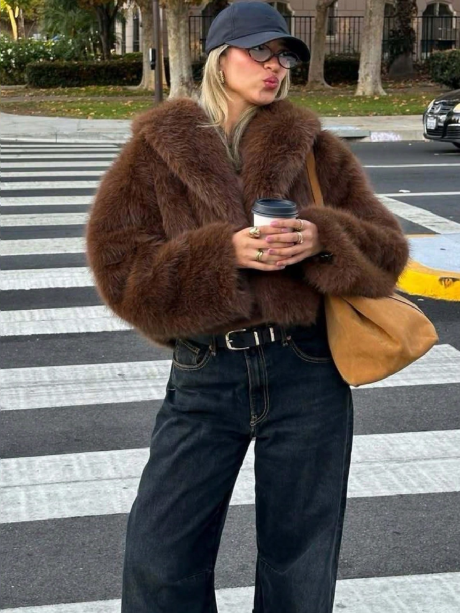 Brown Faux Fur Cropped Jacket