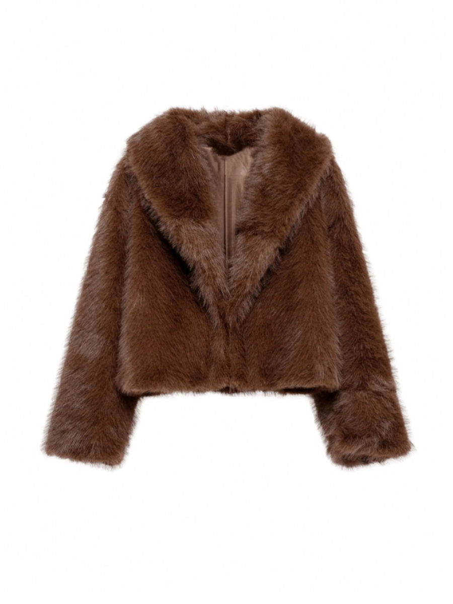 Brown Faux Fur Cropped Jacket
