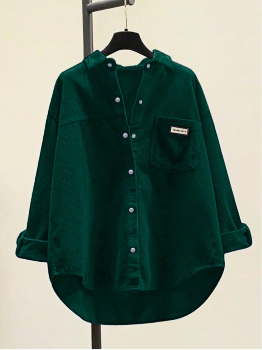 Women's Oversized Corduroy Hooded Shirt – Forest Green