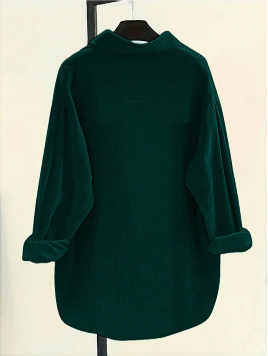 Women's Oversized Corduroy Hooded Shirt – Forest Green