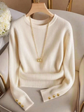 Women's Ribbed Knit Sweater with Gold Button Cuffs