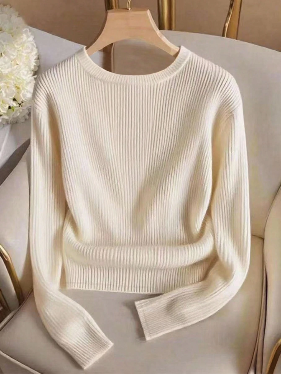 Women's Ribbed Knit Sweater with Gold Button Cuffs
