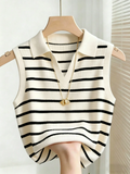 Striped Knit Polo Vest