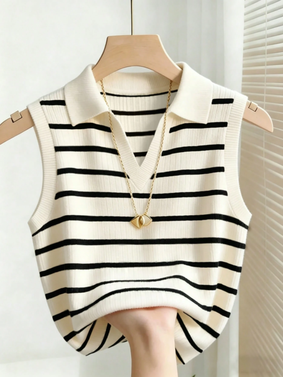 Striped Knit Polo Vest