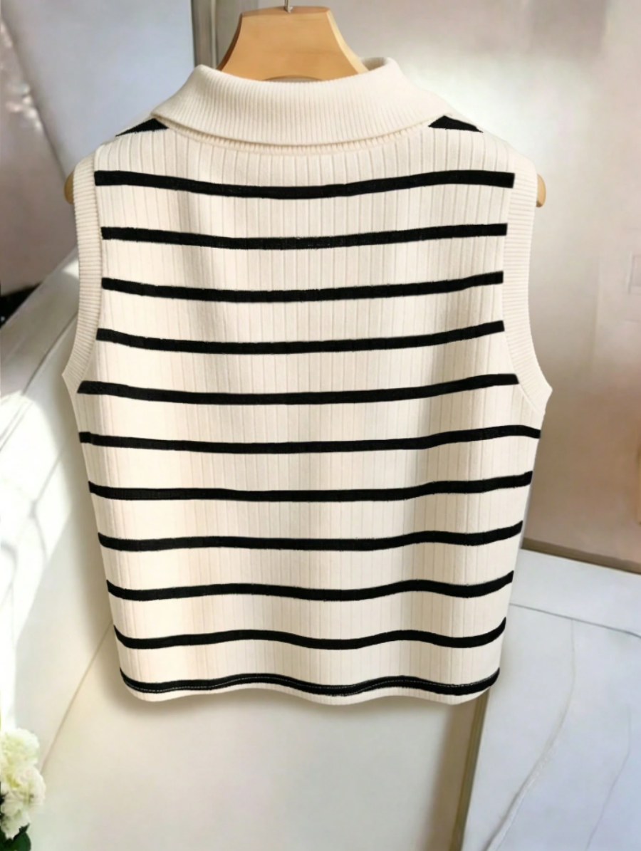 Striped Knit Polo Vest