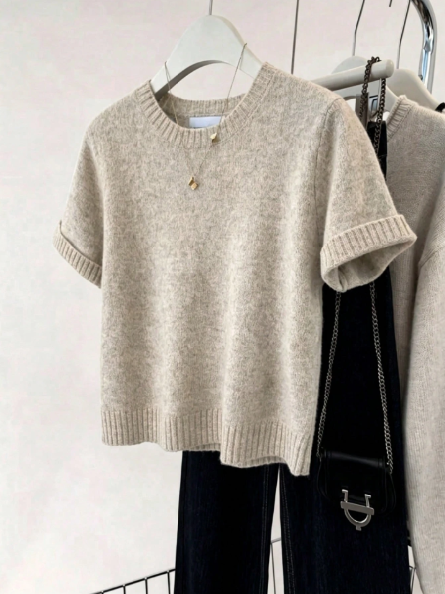 Short-Sleeve Knit Sweater Top