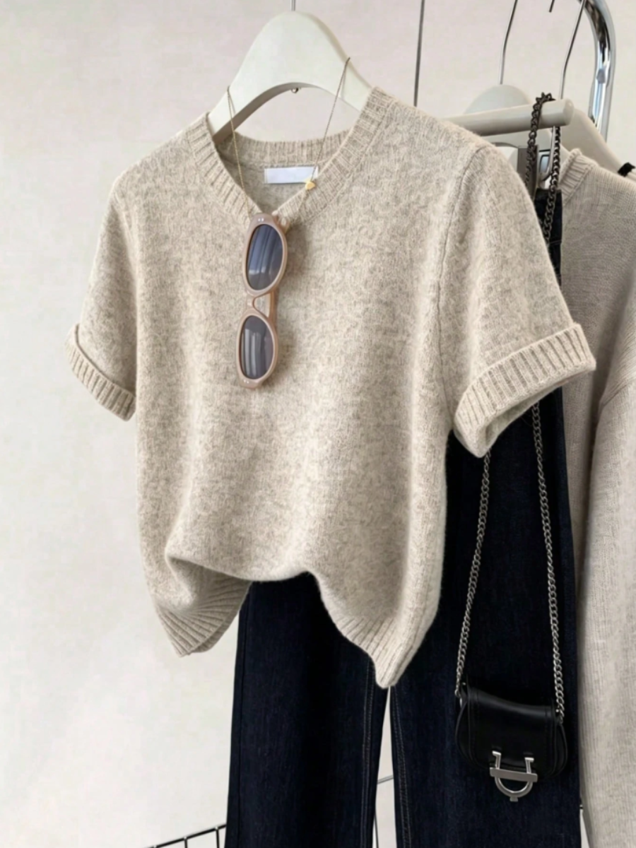 Short-Sleeve Knit Sweater Top