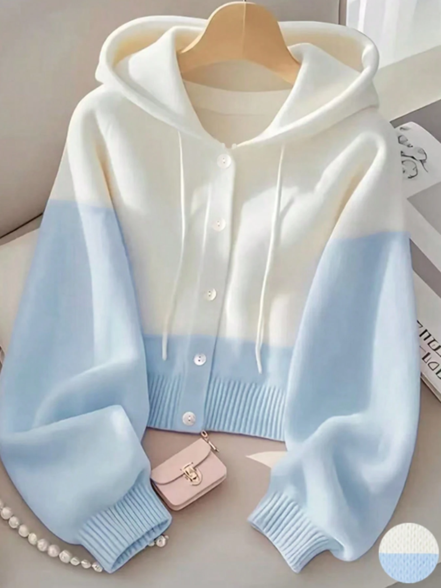 Colour Block Hooded Knit Cardigan