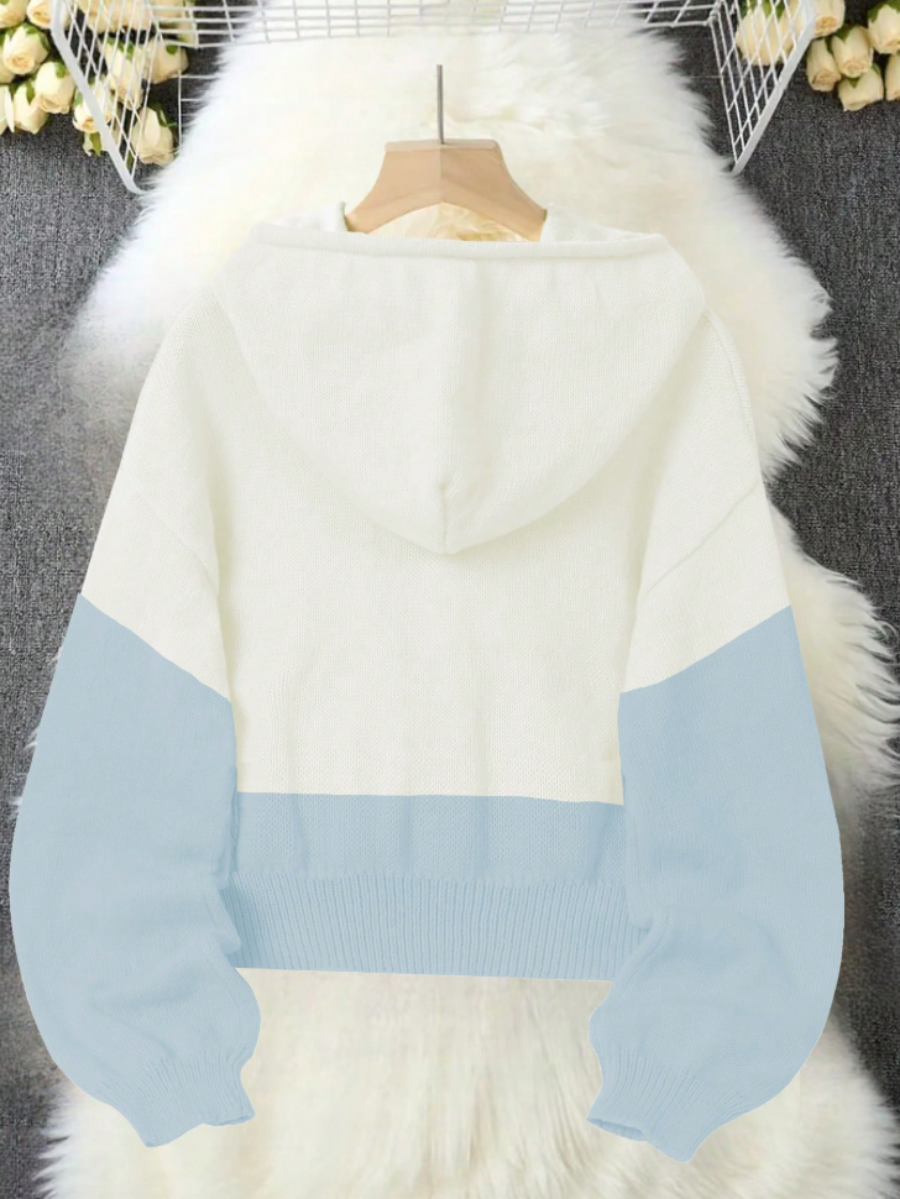 Colour Block Hooded Knit Cardigan
