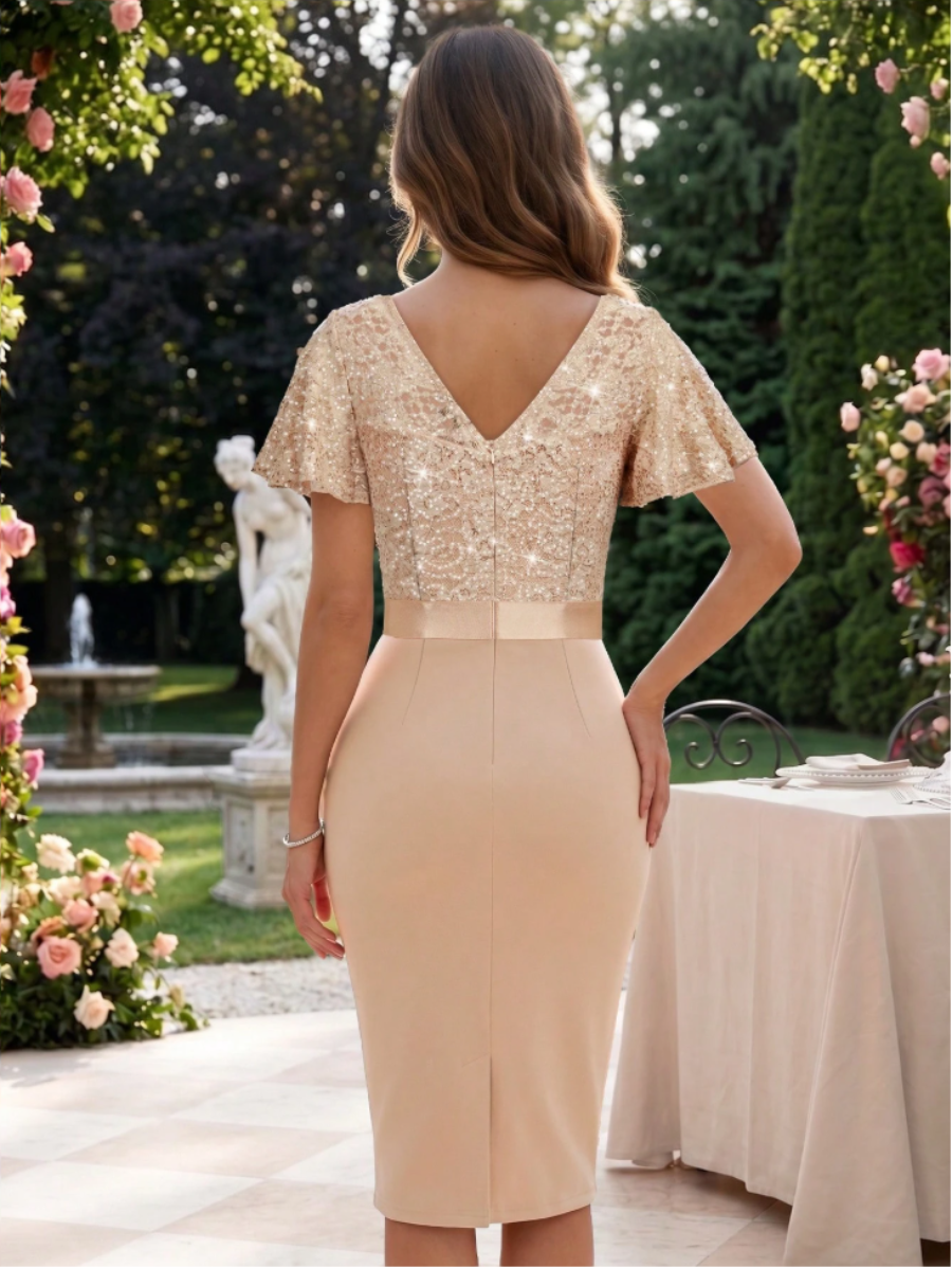 Champagne Sequin Lace Bodycon Dress