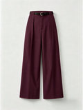 Wide-Leg Belted Trousers – Burgundy