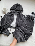 Velour Zip-Up Hoodie & Wide-Leg Pants Set