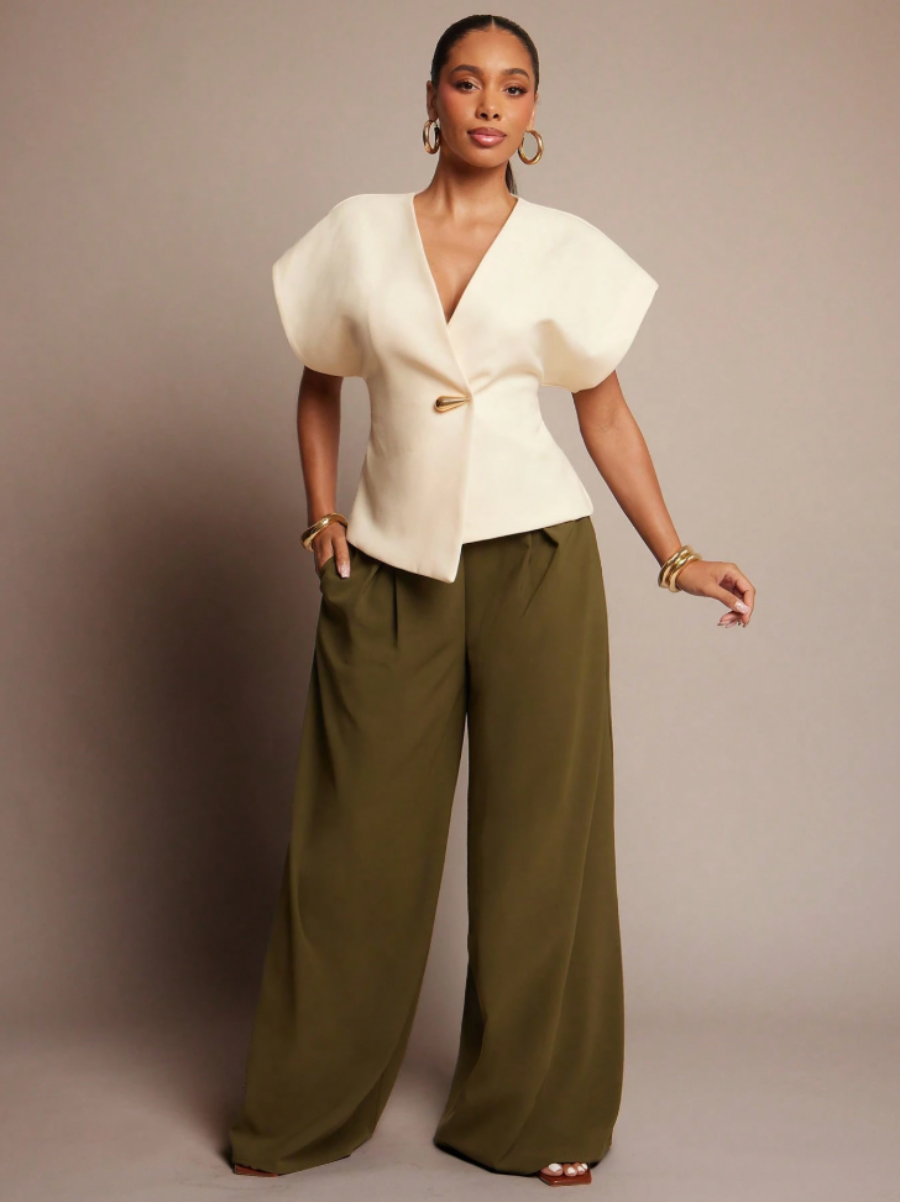 Structured Wrap Top with Gold Clasp