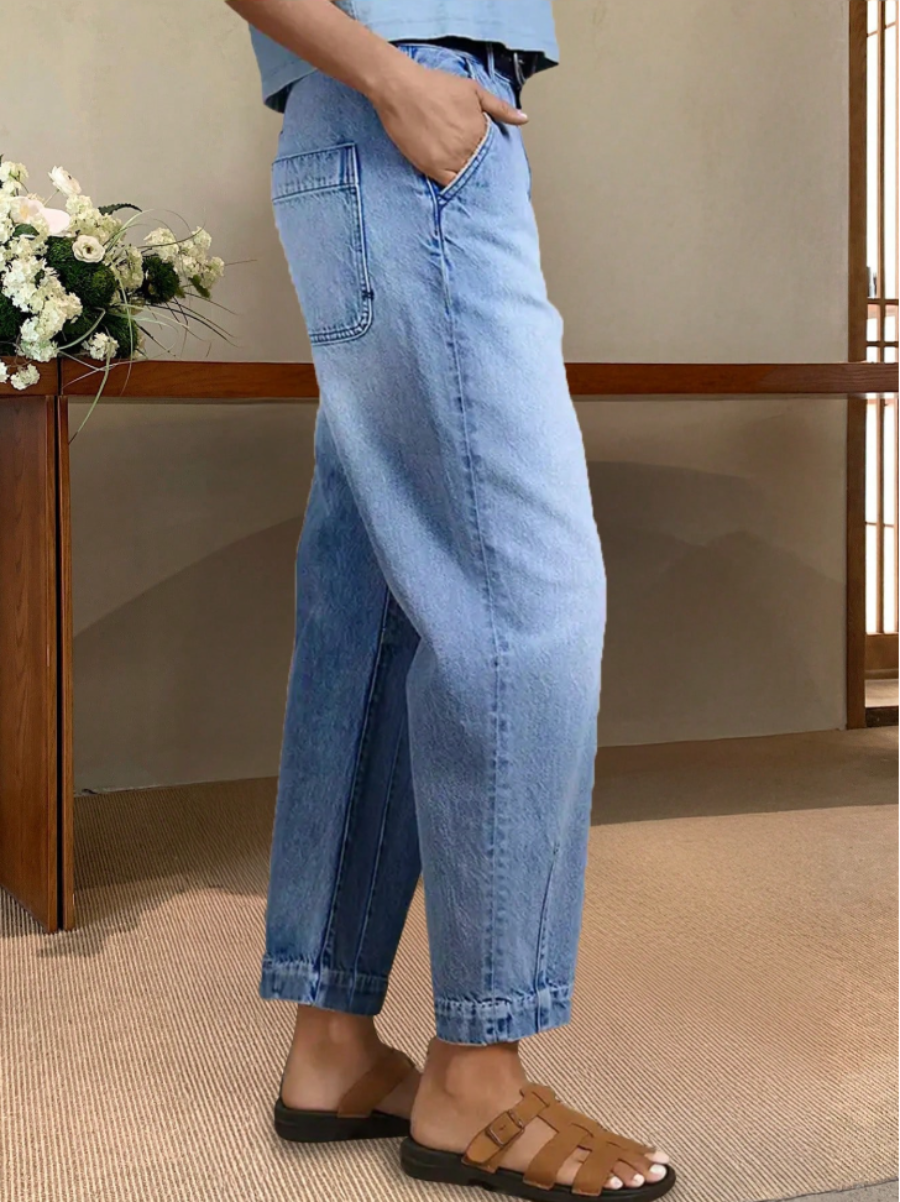 Women's Barrel Leg Jeans – Light Blue Wash