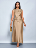 Gold Metallic Ruched Maxi Dress