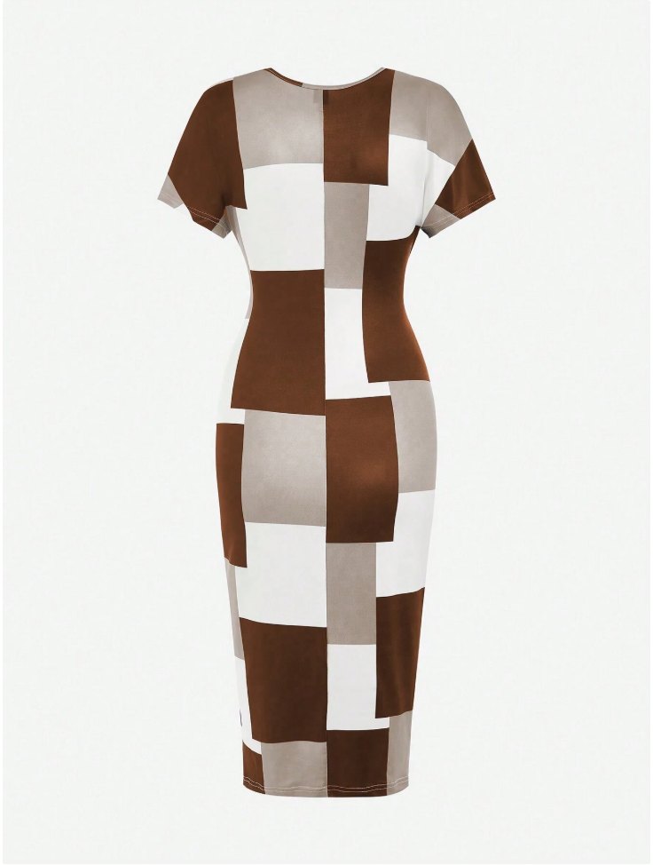 Color Block Bodycon Midi Dress